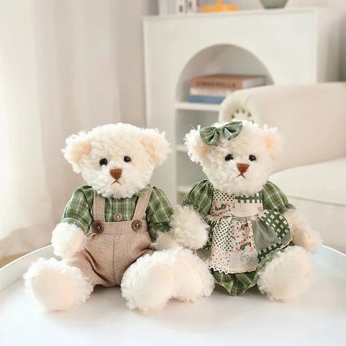 Load image into Gallery viewer, Kawaii Wearing Clothes Bear Couple Little Bear Plush Toys Pink Green  Soft Stuffed Doll For Girls Holiday Plush Doll Gifts
