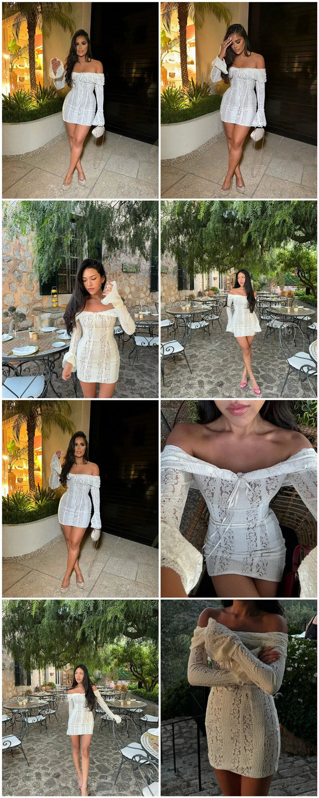 Floral Lace Off-shoulder Maxi Dress For Women White Strapless Backless Long Sleeve Bodycon Club Party Sexy Long Dress