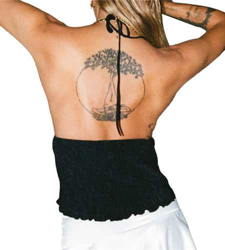 Summer Crop Top y2k Aesthetic Women Solid Color Spaghetti Strap Sleeveless Lace Up Bandage Tanks Halter Vest Streetwear