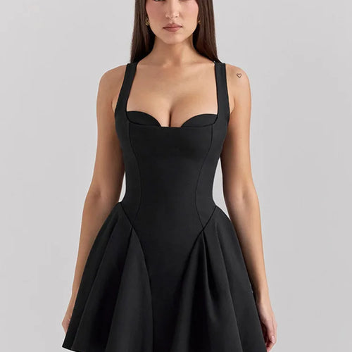 Load image into Gallery viewer, Spaghetti Strap Backless Sexy Mini Dress For Women Robe Solid Sleeveless High Waist A-line Pleated Club Party Dress
