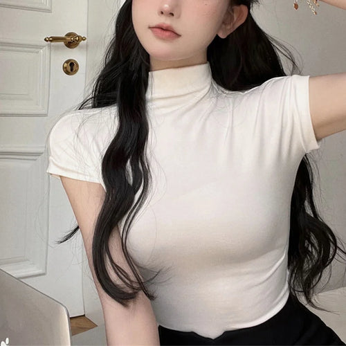 Load image into Gallery viewer, y2k Tops Women Summer Clothes Solid Color Slim Fit Mock Neck Sleeveless T Shirts 2000s Aesthetic Clothing Streetwear
