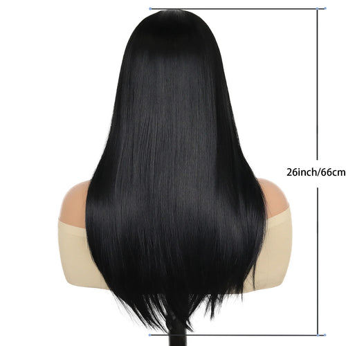 Load image into Gallery viewer, Synthetic 26&quot; Long Hair Wigs for Women Black Color Straight Hairstyles Cosplay Wigs Girls Party Good Looking Black Wig
