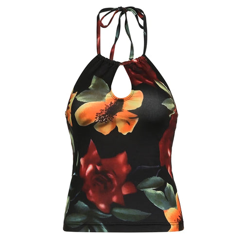 Load image into Gallery viewer, Beach Holidays Flowers Printing Backless Halter Top Sexy Casual Harajuku Summer Sexy Crop Top Women Off Shoulder New
