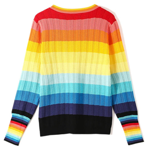 Load image into Gallery viewer, New Multicolor Rainbow Sweater Autumn Winter Women Sweater O-Neck Knitted Jumper Top Loose Casual Warm Femme Sweater C-144
