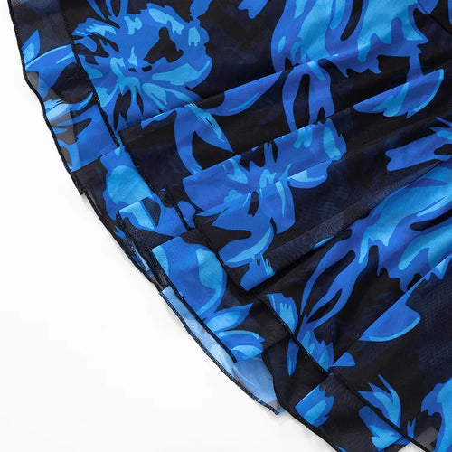 Load image into Gallery viewer, Blue Print Ruffled Sexy Mini Dress For Women Robe Irregular Oblique Shoulder Sleeveless Backless Club Party Dress Beach
