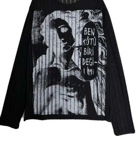 Y2k Tshirts Women 2024 Ropa Mujer Long Sleeve Print Tees Korean Fashion Camisetas Hollow Out Harajuku Summer Oversized T Shirt