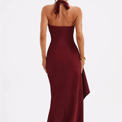 Load image into Gallery viewer, Deep V Neck Thigh High Split Maxi Dress Women Halter Sleeveless Backless Bodycon Club Party Sexy Long Dress New
