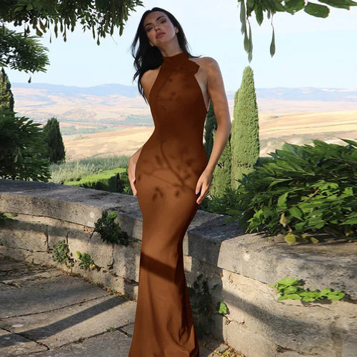Load image into Gallery viewer, Flower Sleeveless Sexy Maxi Dress For Women Gown Fashion Halter Backless Bodycon Evening Club Long Dress Vestido
