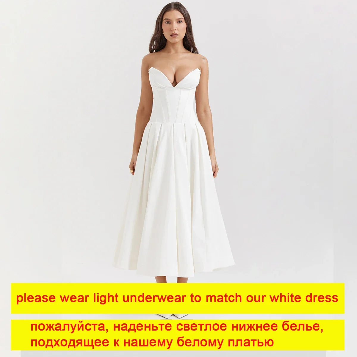 Summer Midi Elegant Strapless Dress Sexy White Weddding Guest Party Dresses Formal Event Fashion Women's Clothing