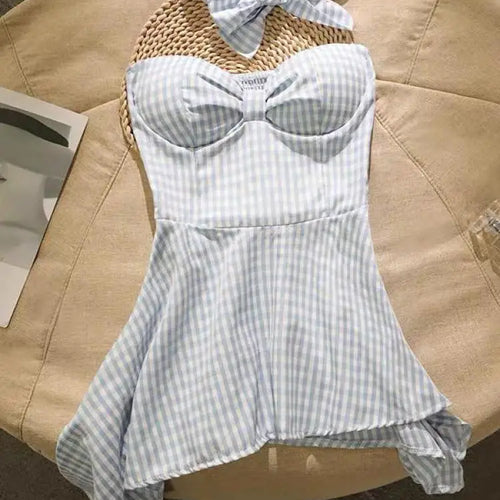 Load image into Gallery viewer, Summer French Plaid Off Shoulder Sleeveless Irregular Strapless Tops Women Backless High Waist Slim Short Top Fashion Clothing

