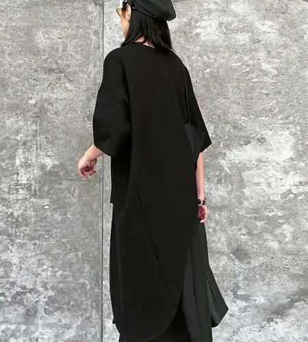 Black T-shirt Pleated Irregular Half-body Skirt Two Pieces Suit New Round Neck Women Fashion Spring Summer 2025 1DH5042