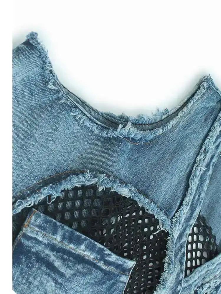 Big Size Denim Vest Wide Leg Pants Two Piece Suit New V-Neck Sleeveless Women Fashion Tide Spring Autumn 20251DH9963