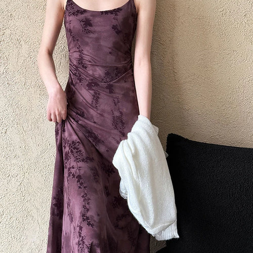 Load image into Gallery viewer, Women Brown Printed Vintage Long Spaghetti Strap Dress New Round Neck Sleeveless Fashion Tide Spring Summer 2025 1DJ0289
