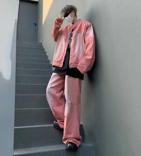 Autumn New Chic Streetwear Men Two Pieces Set American High Street Washed Denim Jacket Trousers Suit 2024 Male 9C8907