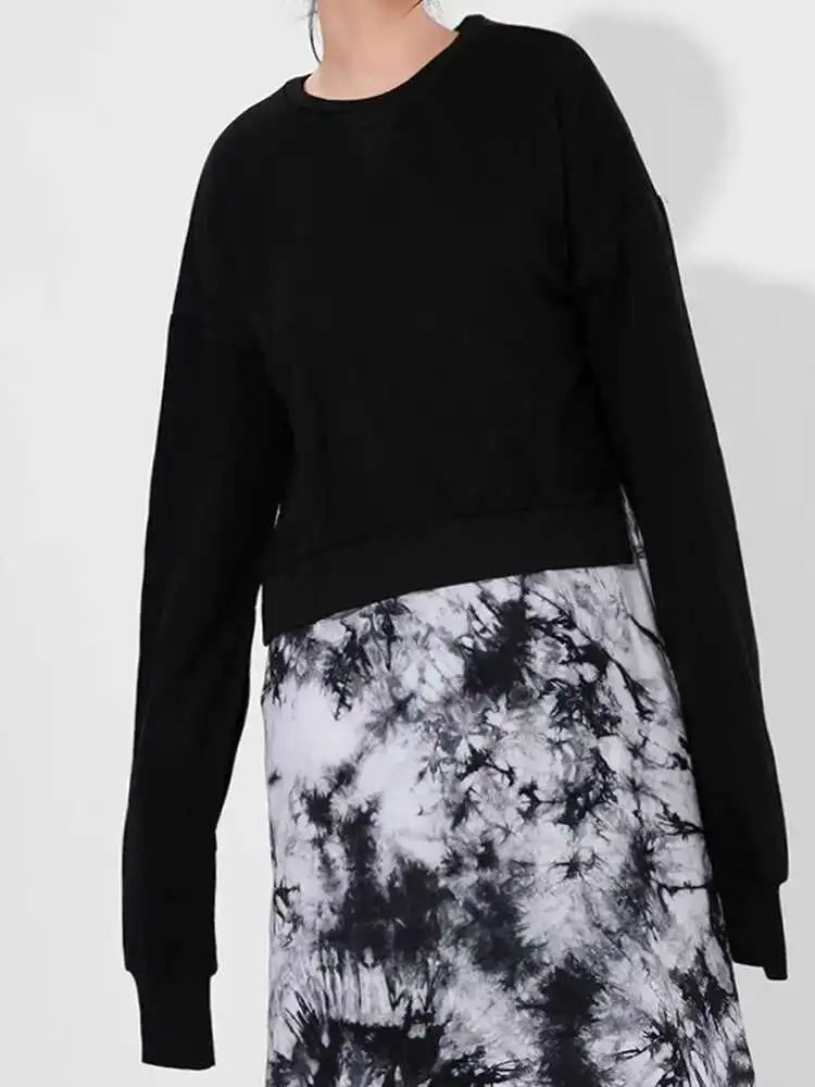 Loose Fit Black Backless Bandage Sweatshirt New Round Neck Long Sleeve Women Big Size Fashion Spring Autumn 2025 JO28401