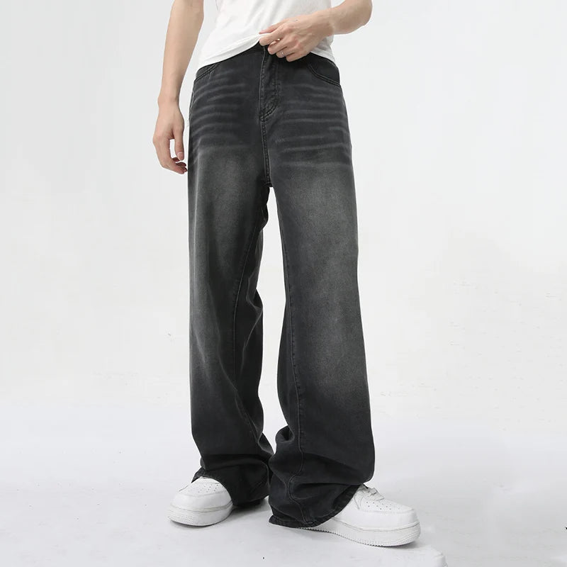 Men's Jeans Summer New Fashion American Style Black-gray Straight Leg Loose Denim Pants Simple Bottoms Menwear 9C5900