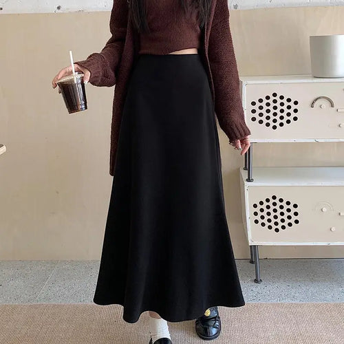 Load image into Gallery viewer, Korean Chic Women's Black Temperament Vacation Knitted Long Skirt Autumn Winter Brown High Waist Skirts Fashion Simplicity Trend
