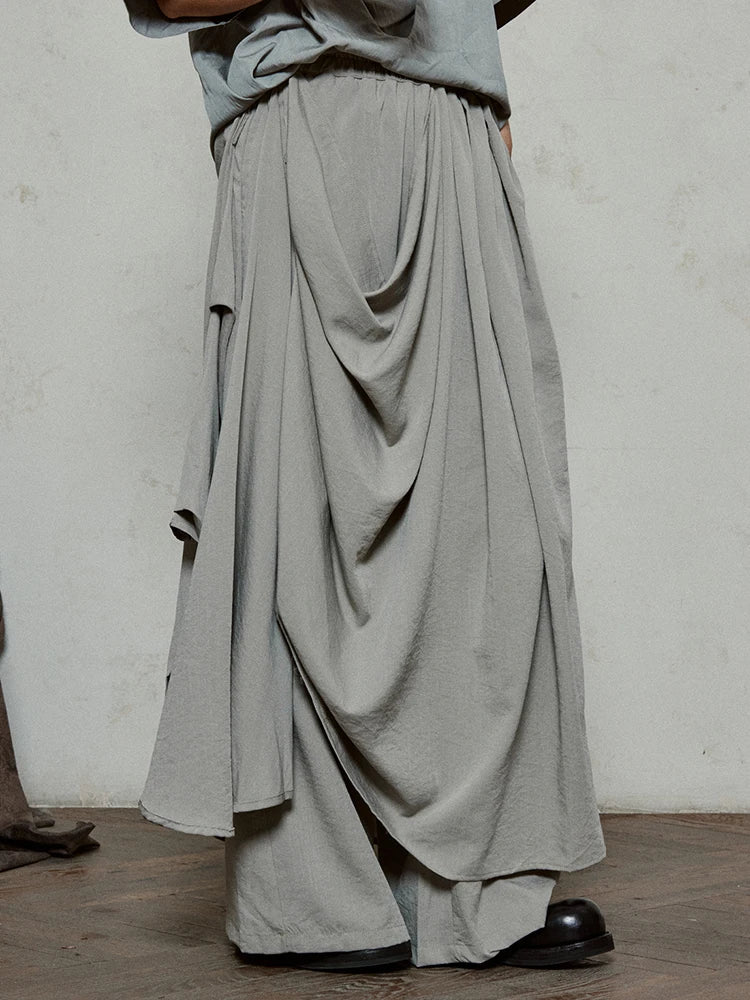 High Waist Khaki Gray Irregular Pleated Spliced Long Wide Leg Pants New Trousers Women Fashion Spring Autumn 2025 1DJ1181