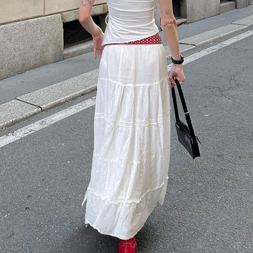 Load image into Gallery viewer, Chic Bohemian White Frill Loose Summer Maxi Skirt Women Fashion Side Split Holidays Y2K Long SKirts Folds A-Line New
