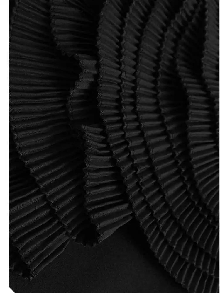 Women Black Three-dimensional Flower Lace Big Size Dress New Turtleneck Short Sleeve Fashion Spring Autumn 2025 1DH8218