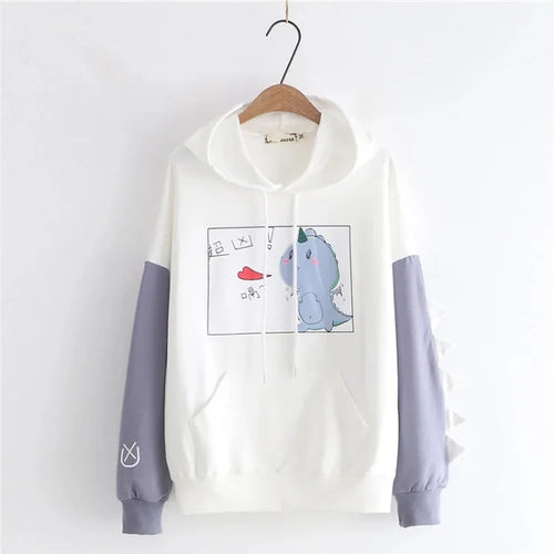 Load image into Gallery viewer, Women Dinosaur Sweatshirt With Horns On Sleeve Cotton Hoodies Sweatshirts Winter Hooded Hawaii Pullovers
