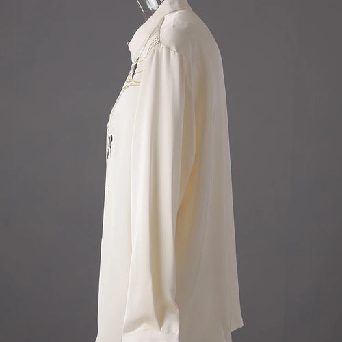 Load image into Gallery viewer, Women Apricot Embroidery Vintage Big Size Blouse New Stand Collar Long Sleeve Shirt Fashion Spring Autumn 2025 CPG3216
