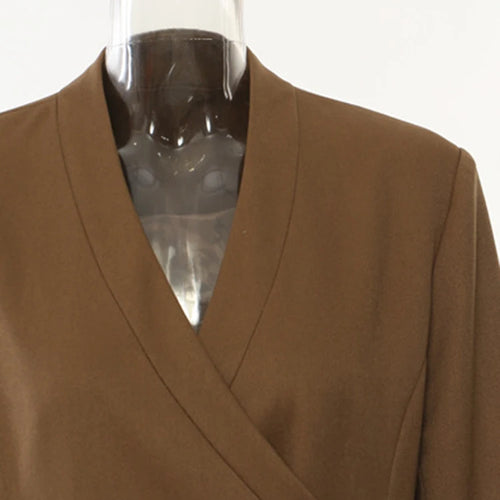 Load image into Gallery viewer, Women Brown Irregular Single Button Long Elegant Blazer New V-neck Long Sleeve Jacket Fashion Spring Autumn 2025 1DH6489
