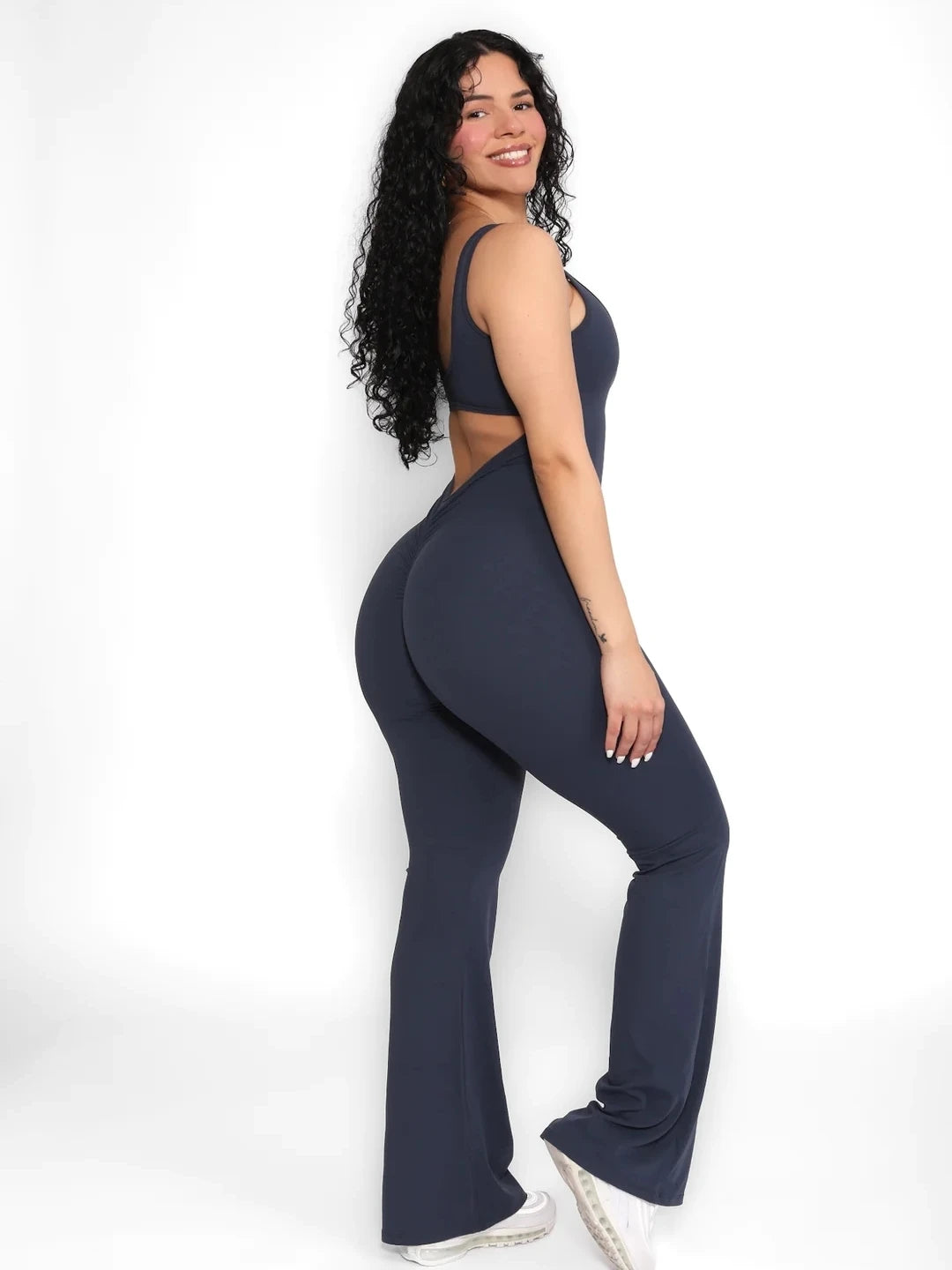 Sleeveless Elastic Slim Fit Jumpsuit Women Open Back Hollow Tight Flare Pants Casual Fitness Jumpsuit Female Rompers