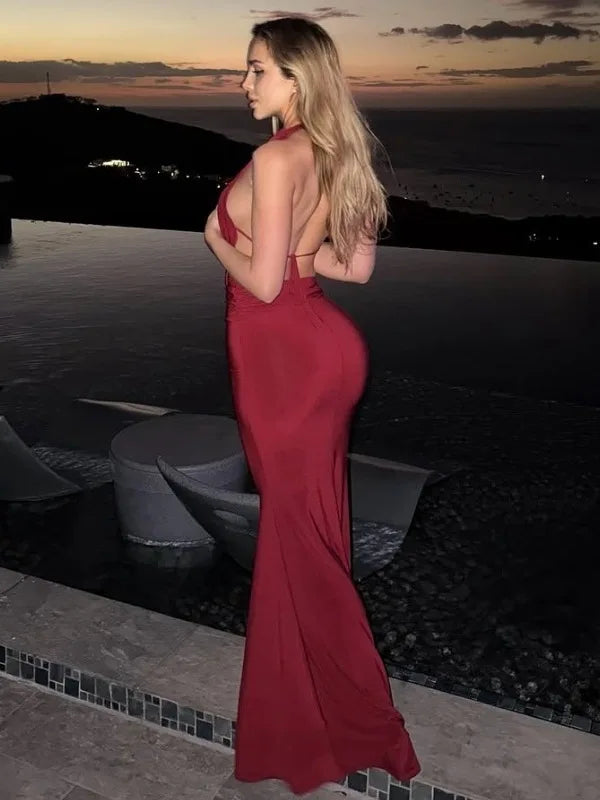 Sexy Deep V Backless Bodycon Party Club Evening Dress Set Women Spring Summer New 2025 Slim Sleeveless Top Female Set