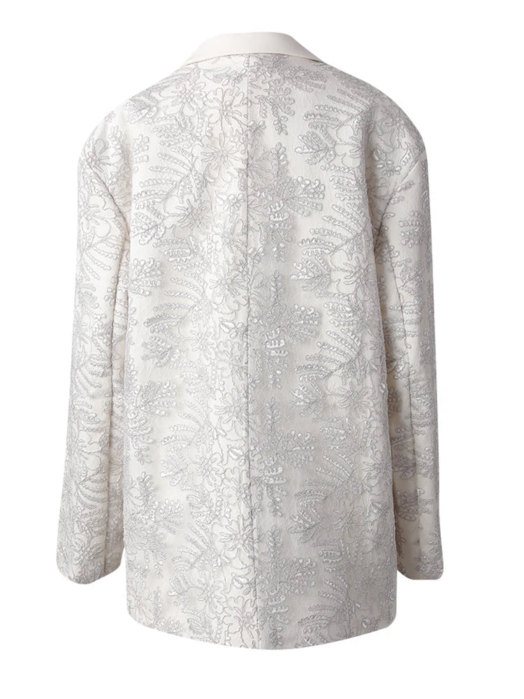 Women Beige Textured Pocket Big Size Vintage Blazer New Lapel Long Sleeve Jacket Fashion Tide Spring Autumn 2025 CPG3013