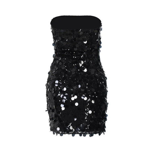 Load image into Gallery viewer, Sequins Strapless Backless Sexy Mini Dress For Women Robe Fashion Off-shoulder Sleeveless Sparkle Shiny Club Dress
