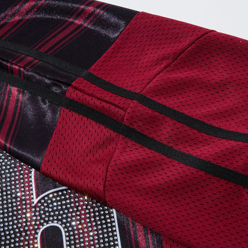 Load image into Gallery viewer, Vintage Mesh Jersey T-Shirt with Rhinestones Graphic Printed Stripe Patchwork Sport Tshirt Streetwear Hip Hop Quick Drying Top
