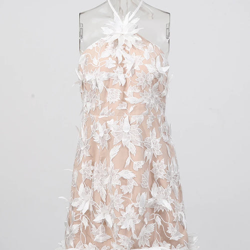 Load image into Gallery viewer, Slimming Spliced 3D Flower Mini Dresses for Women Halter Sleeveless High Waist Temperament Dress Female Fashion New
