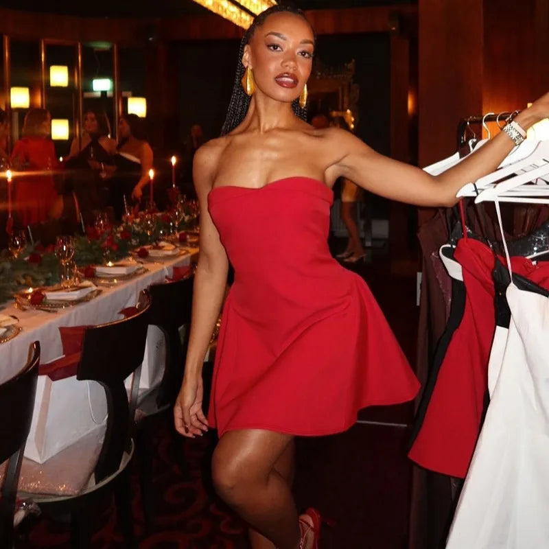 Sexy Sleeveless Patchwork Off-shoulder Backless Strapless Mini Dress For Women Solid Zipper Slim Sexy Club Party Dress