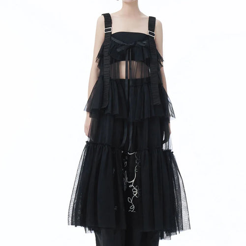 Load image into Gallery viewer, Women Black Mesh Perspective Big Size Strap Dress New Square Collar Sleeveless Fashion Tide Spring Summer 2025 1DJ1242
