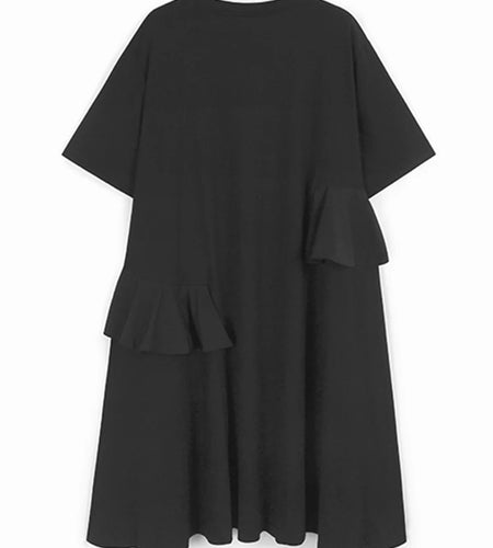 Women Khaki Ruffles Spliced Big Size Midi Dress New Round Neck Short Sleeve Fashion Tide Spring Summer 2025 1DJ1197