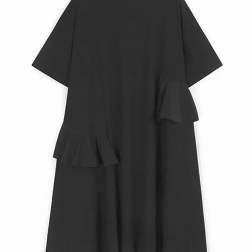 Load image into Gallery viewer, Women Khaki Ruffles Spliced Big Size Midi Dress New Round Neck Short Sleeve Fashion Tide Spring Summer 2025 1DJ1197
