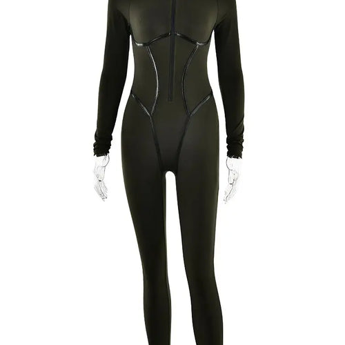 Load image into Gallery viewer, Sexy Zipper Women Jumpsuit Long Sleeve Bandage Tights Solid Jumpsuits Female Party Bodycon Stretch Sporty &amp; Leisure
