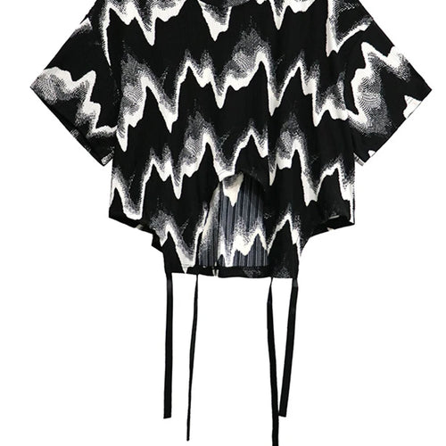 Load image into Gallery viewer, Women Black Striped String Big Size Short T-shirt New Round Neck Short Sleeve Fashion Tide Spring Summer 2025 1DJ0168
