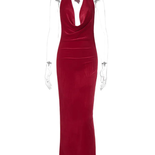 Load image into Gallery viewer, Halter Backless Sexy Maxi Dress For Women Gown Fashion Lace-up Deep V Neck Sleeveless Bodycon Split Long Dress Elegant
