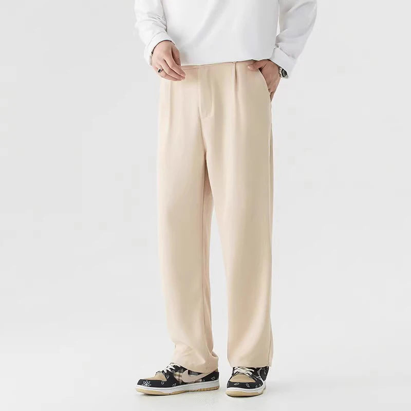 Korean Style Men's Suit Pants Casual Pleated Pockets Straight Leg Solid Color Male Loose Trousers New Spring 2025 9C6765