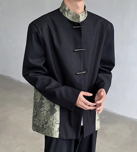 Men's Suit Coat New Chinese Style Stand Collar Trendy Lace Splicing Stylish Single Breasted Casual Male Clothing 9W1705