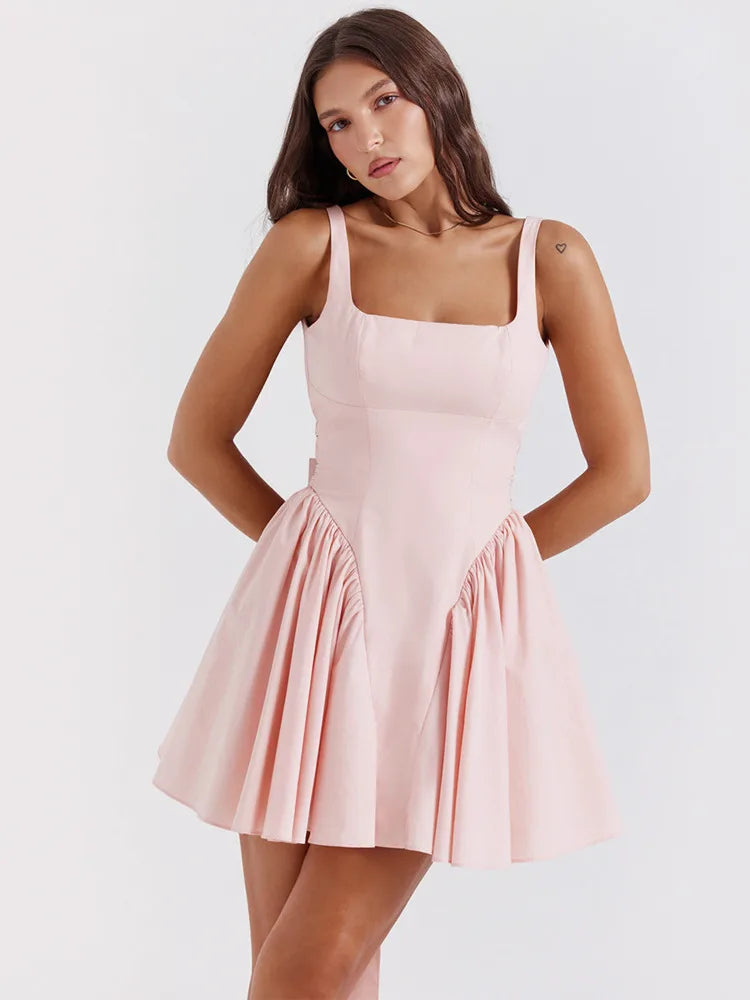 Elegant Sleeveless Bodycon Dress Women Summer New French Dress Sexy Backless Bow Party Club Evening Dress Short Skirt