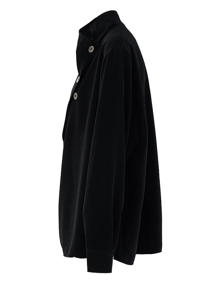 Women Brown Button Irregular Big Size Blouse New Stand Collar Long Sleeve Shirt Fashion Tide Spring Autumn 2025 CPG2111