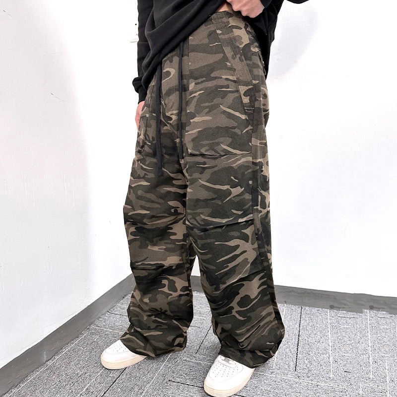 Men's Cargo Pants New American Style High Street  Loose Multi Pockets Trendy Straight Wide Leg Summer Male Trousers 9W1779