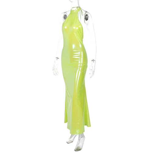 Load image into Gallery viewer, Halter Backless Bow Sexy Maxi Dress For Women Gown Fashion Shiny Sleeveless Lace-up Bodycon Club Long Dress Elegant
