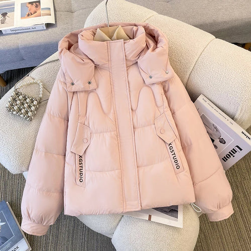 Load image into Gallery viewer, Korean Fashion Women 2024 New Black Beige Elegant Plus Size Jacket Winter Pink Thick Short Down Cotton Coat Casual Simplicity
