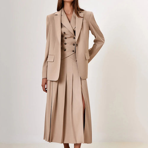 Load image into Gallery viewer, Fashion Slim Button Vest Long Skirt Women Two-piece Set Tight Vest Pleated Skirt Set Elegant Streetwear 2024 Autumn Set
