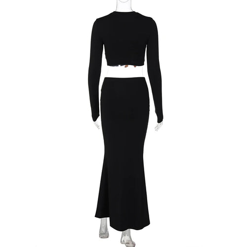 Load image into Gallery viewer, Autumn Winter Skirt Two Pieces Sets Women Sexy Long Sleeve Crop Tops And Elegant Maxi Skirt Sets Ladies Holiday Sets
