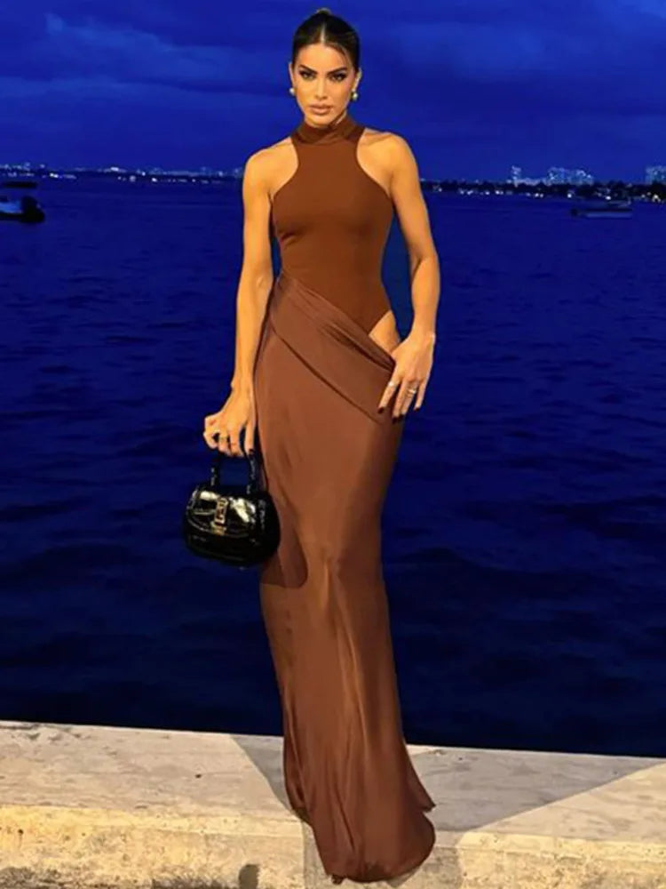 Women Sexy Party Club Evening Bodycon Sleeveless Long Dress Backless Soild Color Elegant Summer Dress